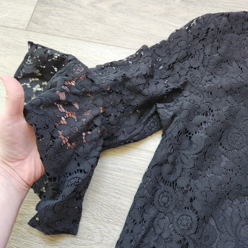 Loft Outlet Black Lace Top Womens Large Flare Sleeve V Neck Dressy Business - Picture 3 of 11